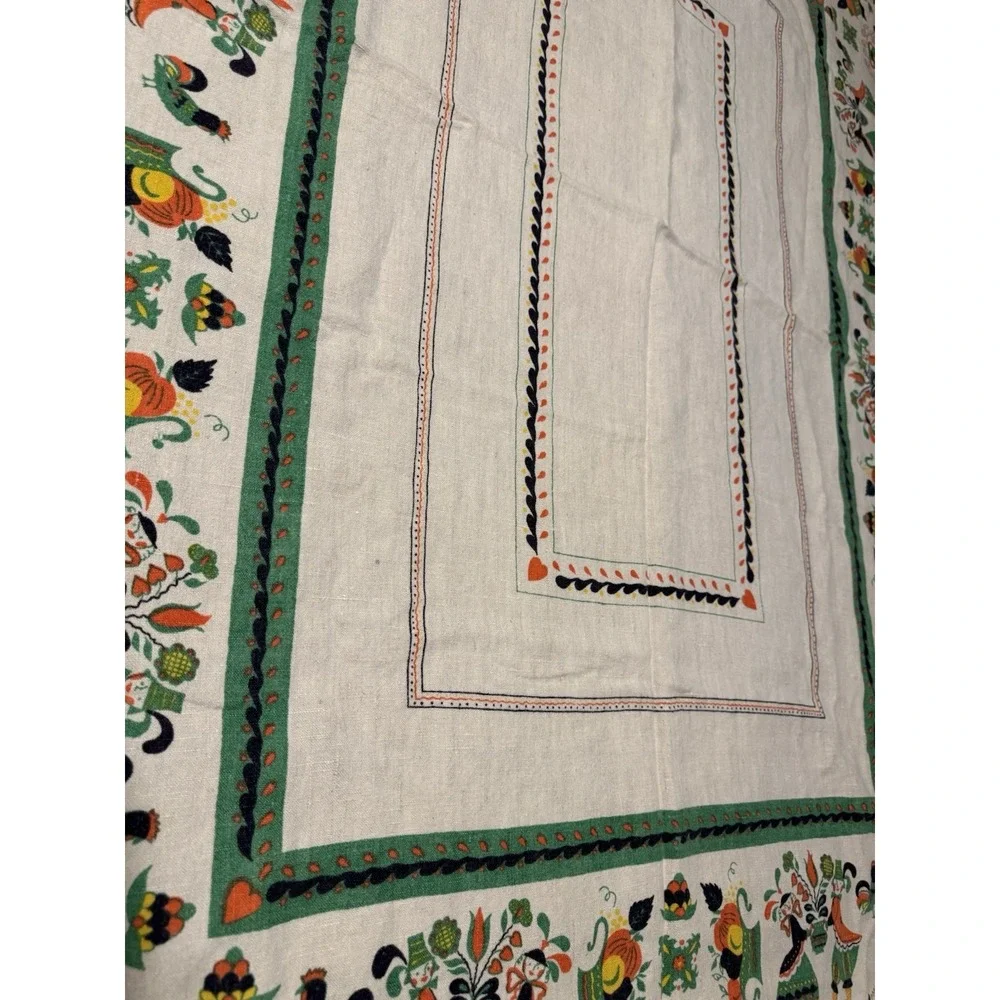 Vtg Parisian Prints Ceramics Dutch Folk Art Linen Tablecloth 48